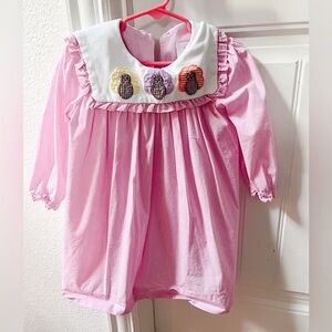 Toddler Pink Gingham Dress with Embroidered Turkey Accents